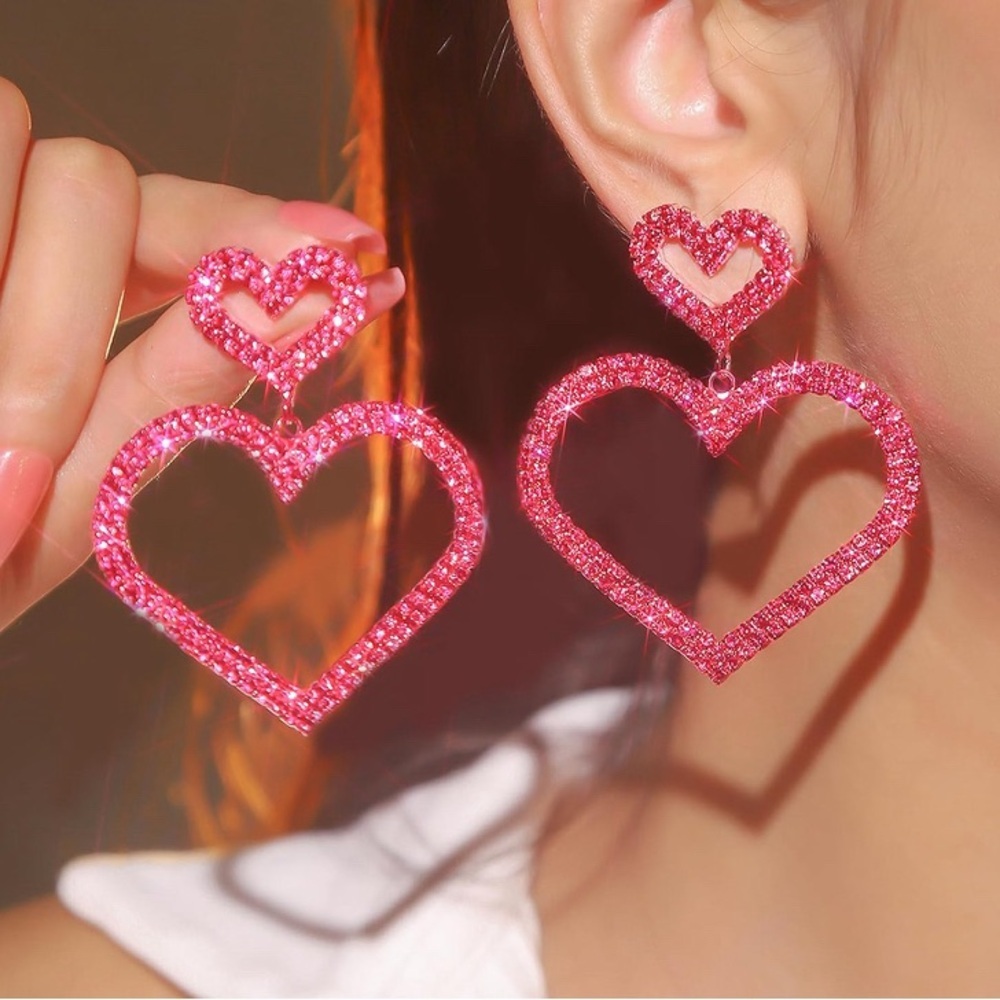 Rhinestone Heart Beautiful Earrings